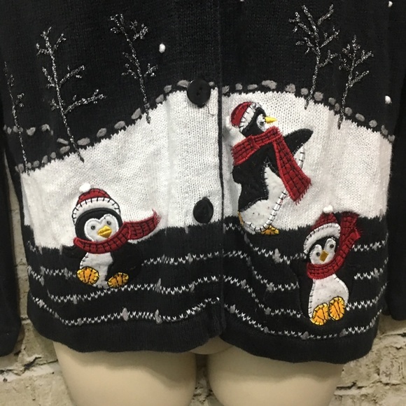 White Stag Penguin Christmas Cardigan Sweater - Picture 2 of 4